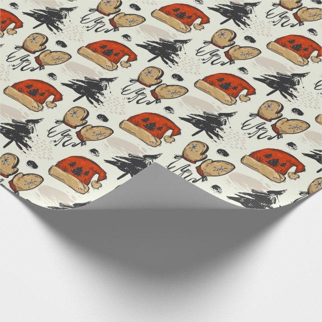 Santa Hats, Mittens och Träd Presentpapper (Hörn)