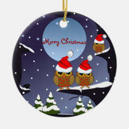 Santa Hats Uggla i en snövärldstext och anpassning Julgransprydnad Keramik