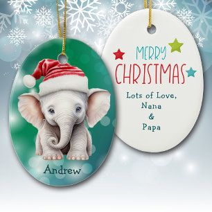 Santa Hatt Baby Elefant Barn Keramik Ornament