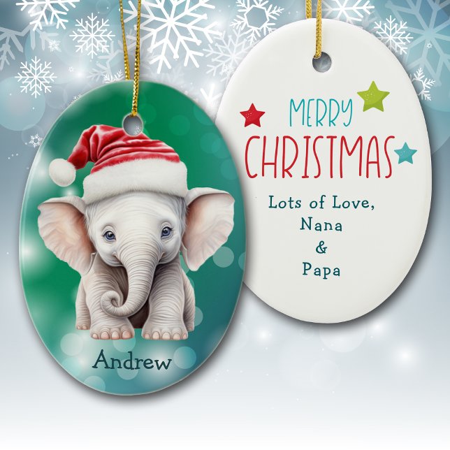 Santa Hatt Baby Elefant Barn Keramik Ornament (Skapare uppladdad)