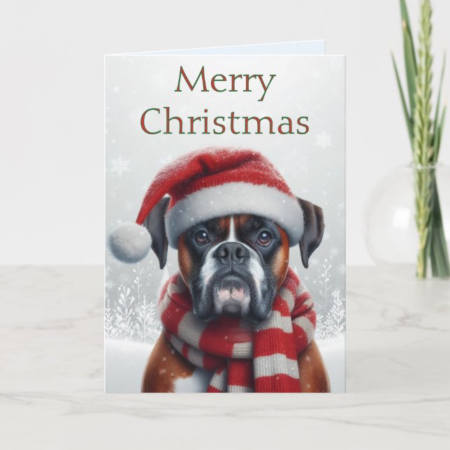Santa Hatt Boxer Hund Jul Helgkort (Framsida)