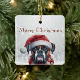 Santa Hatt Boxer Hund Jul Julgransprydnad Keramik