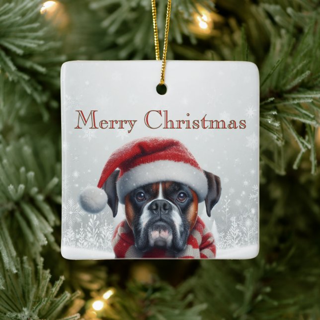 Santa Hatt Boxer Hund Jul Julgransprydnad Keramik (Träd)