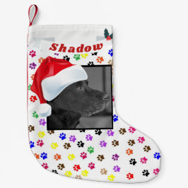 Santa hatt för namn för tryck för hundfototass liten julstrumpa