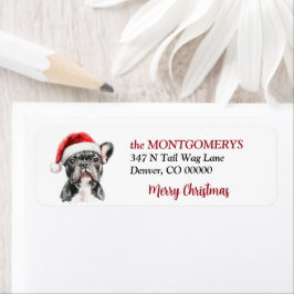 Santa Hatt Fransk Bulldog Jul Returadress Etikett