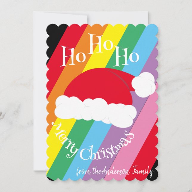 Santa Hatt Ho Ho Ho God Jul Minimal Regnbåge Julkort (Framsida)