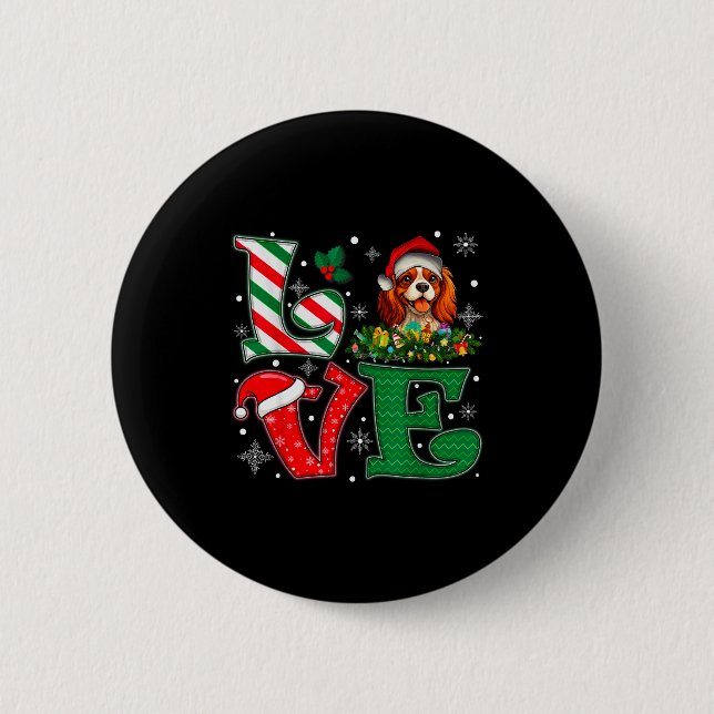 Santa hatt kärlek Cavalier King Charles Spaniel Hu Knapp (Framsida)