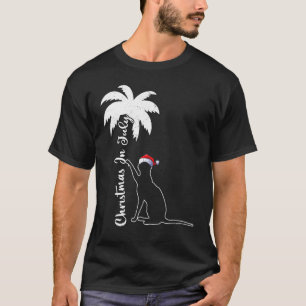 Santa Hatt Katt Sommar Jul I Juli Palmträd C T Shirt