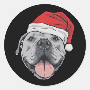 Santa hatt Pitbull Jul Xmas Husdjur Hund Älskare Runt Klistermärke