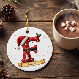 Santa Hatt Röd Jul Bokstav F Namn Julgransprydnad Keramik