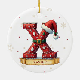 Santa Hatt Röd Jul Bokstav X Namn Julgransprydnad Keramik