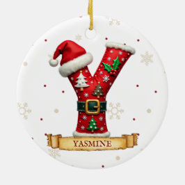 Santa Hatt Röd Jul Bokstav Y Namn Julgransprydnad Keramik