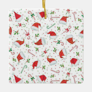 Santa hattar och candy cane julgransprydnad keramik