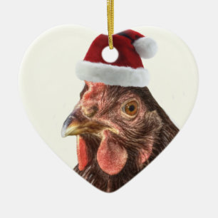 Santa hatthöna julgransprydnad keramik