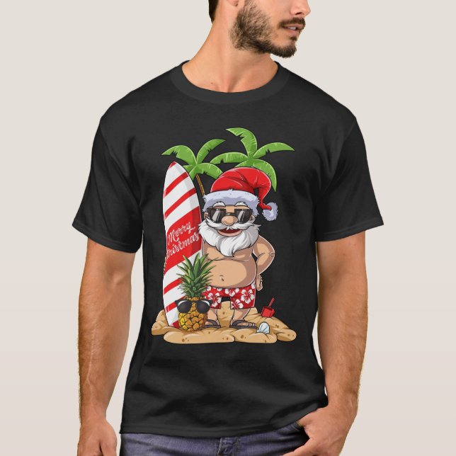 Santa Hawaiian Surfing jul, Surfa Hawai T Shirt (Framsida)