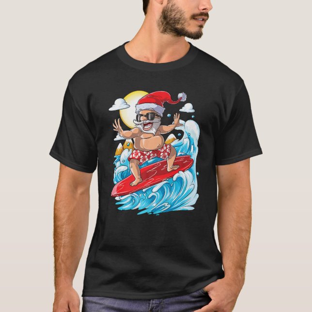 Santa Hawaiian Surfing T Srt jul, sommar T Shirt (Framsida)