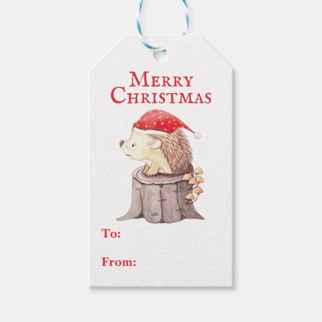 Santa Hedgehog Juletiketter Presentetikett (Framsidan)