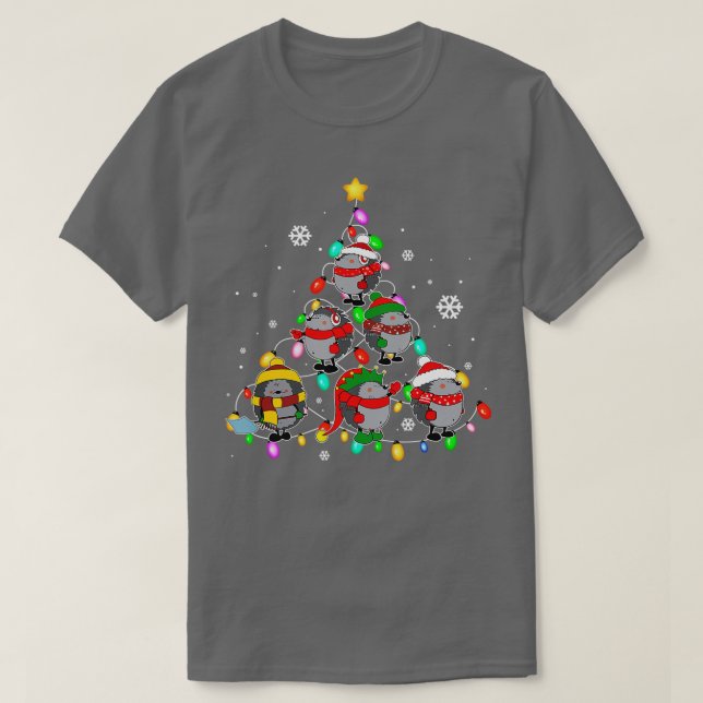 Santa Hedgehog Julgran Ljus Funny Pajamas T Shirt (Design framsida)