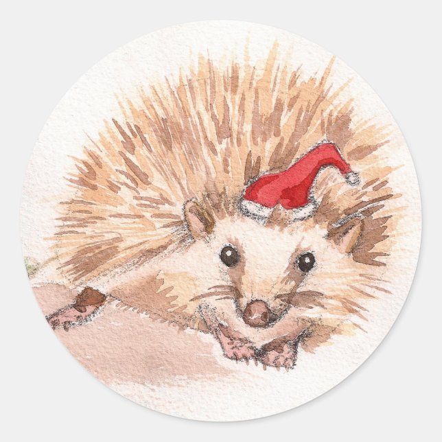 Santa Hedgehog Runt Klistermärke (Framsida)