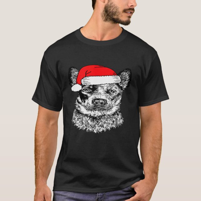 Santa Heeler Australian Cattle Dog Fula Jul T Shirt (Framsida)