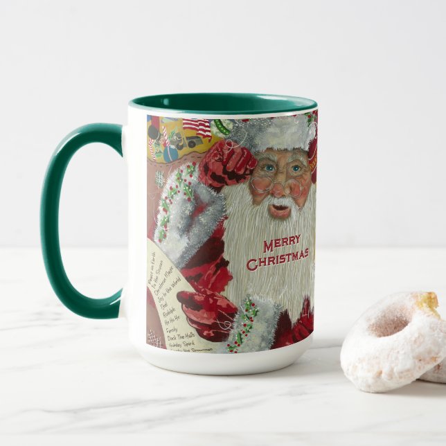 Santa Helgdag 15 oz Mugg som kontrollerar det två  (Med munk)