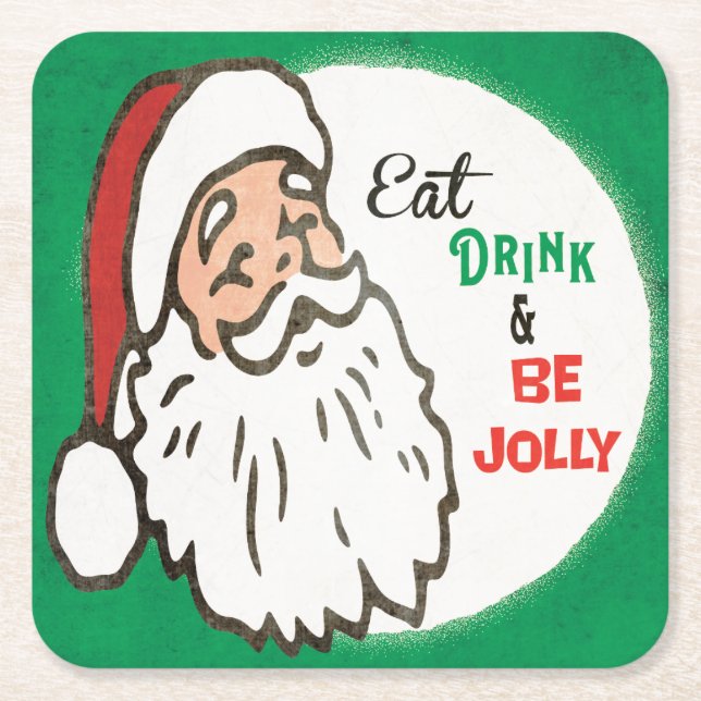 Santa Helgdag Cocktail Party Retro Grönt Red Underlägg Papper Kvadrat (Framsidan)