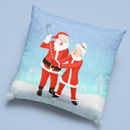 Santa Helping Mrs Claus med hennes golfswing Kudde
