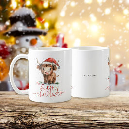 Santa Highland Cow Script Namn God jul Kaffemugg