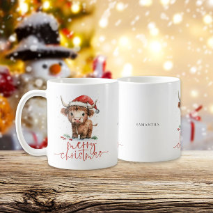 Santa Highland Cow Script Namn God jul Kaffemugg