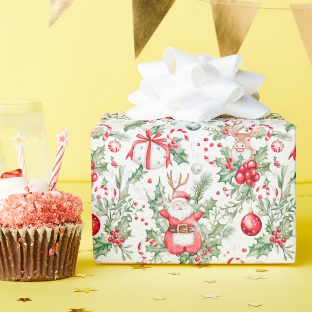 Santa Hjort Baubles Holly-julafton Papper Presentpapper (Födelsedagsfest)