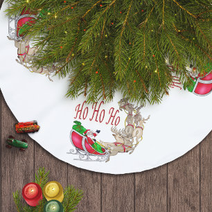Santa Ho Ho Ho Ho Sleigh Reindeer Classic Julgransmatta Borstad Polyester