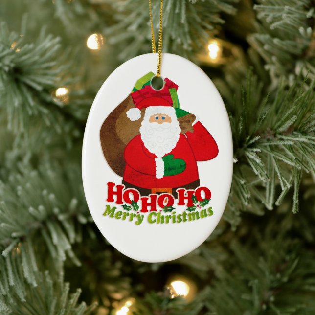 Santa HO HO HO-röd grönt och vit ornament (Träd)