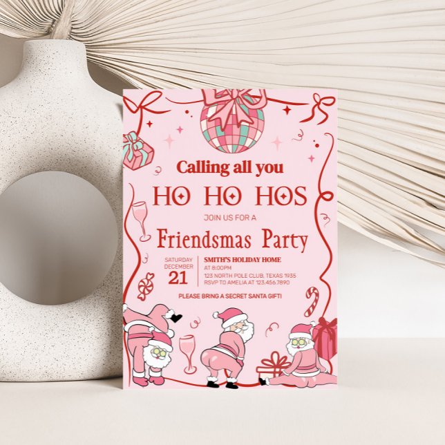 Santa Ho Ho Host Funny Friendsmas jul Party Inbjudningar (Santa Funny Friendsmas Christmas Party Invitation)