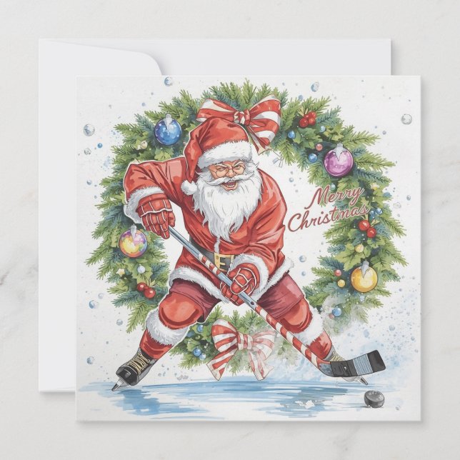 Santa Hockey Christmas Card  Julkort (Framsida)