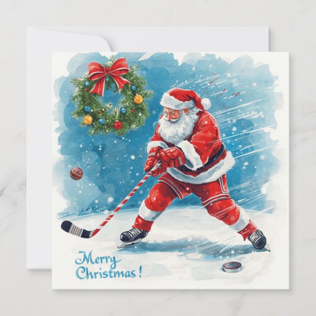 Santa Hockey Christmas Card  Julkort (Framsida)