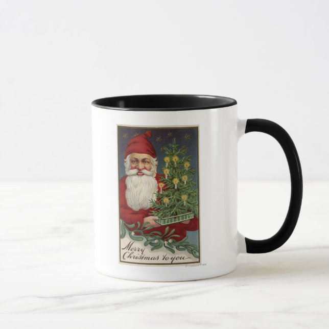 Santa Holding a Candlelit Träd Mugg (Höger)