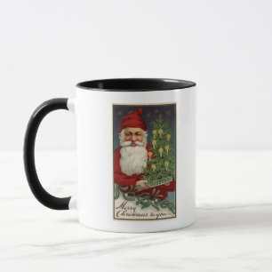 Santa Holding a Candlelit Träd Mugg