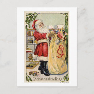 Santa Holding a Overflowing Bag of Leksak Helg Vykort
