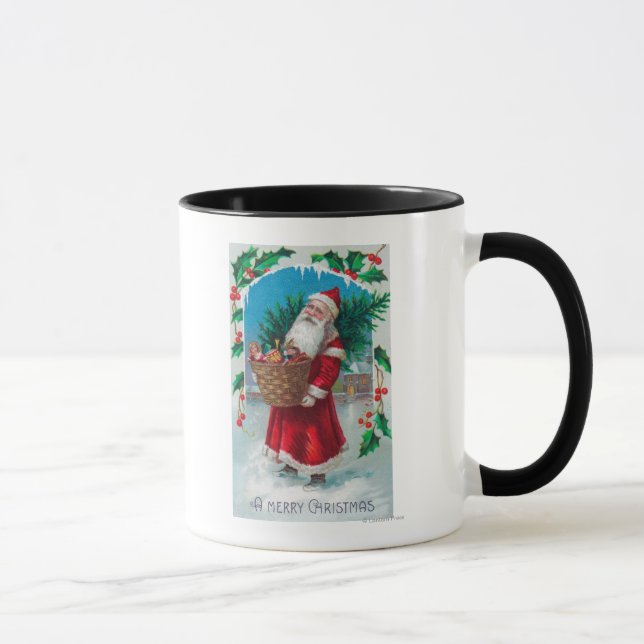 Santa Holding Basket i Leksaker Scene Mugg (Höger)