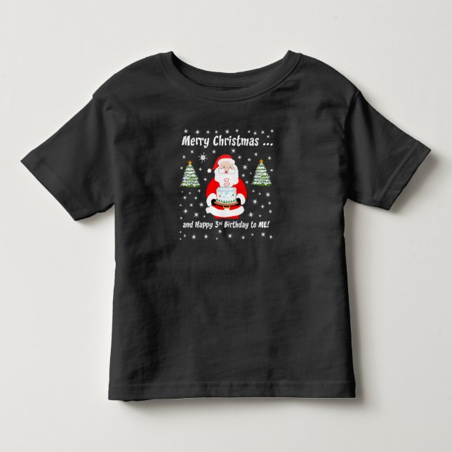 Santa Holding Birthday Cake God jul 3:e T Shirt (Framsida)
