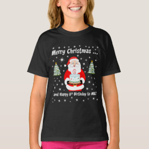 Santa Holding Birthday Cake God jul 6e T Shirt