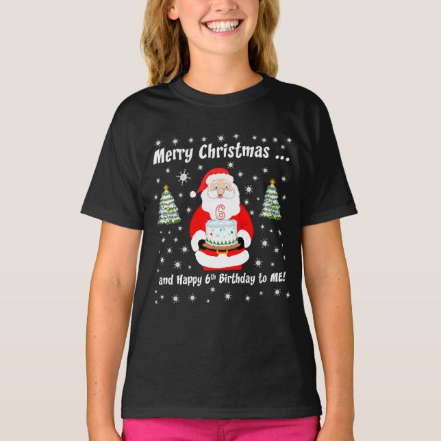 Santa Holding Birthday Cake God jul 6e T Shirt (Framsida)