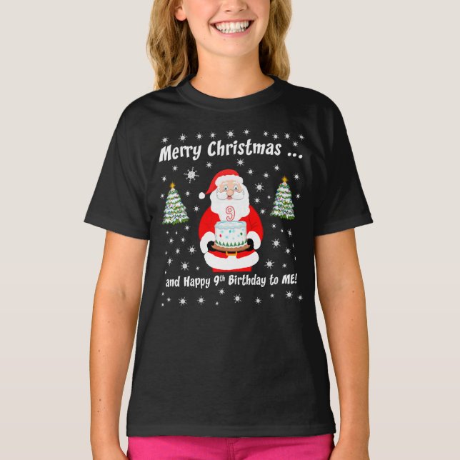 Santa Holding Birthday Cake God jul 9:e T Shirt (Framsida)