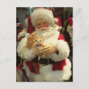 Santa Holding Kitten Helg Vykort