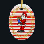 Santa Holding Menorah Chrismukkah Ornament<br><div class="desc">Detta är en traditionell julfestsstil med candy cane rand och rött. Flottan har en Menorah. Baksidan kan vara personlig som du vill. Designad av Sheila Cicchi,  Brownielocks.com. Alla Höger reserverade.</div>