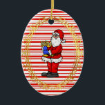 Santa Holding Menorah Chrismukkah Ornament<br><div class="desc">Detta är en traditionell julfestsstil med candy cane rand och rött. Flottan har en Menorah. Baksidan kan vara personlig som du vill. Designad av Sheila Cicchi,  Brownielocks.com. Alla Höger reserverade.</div>