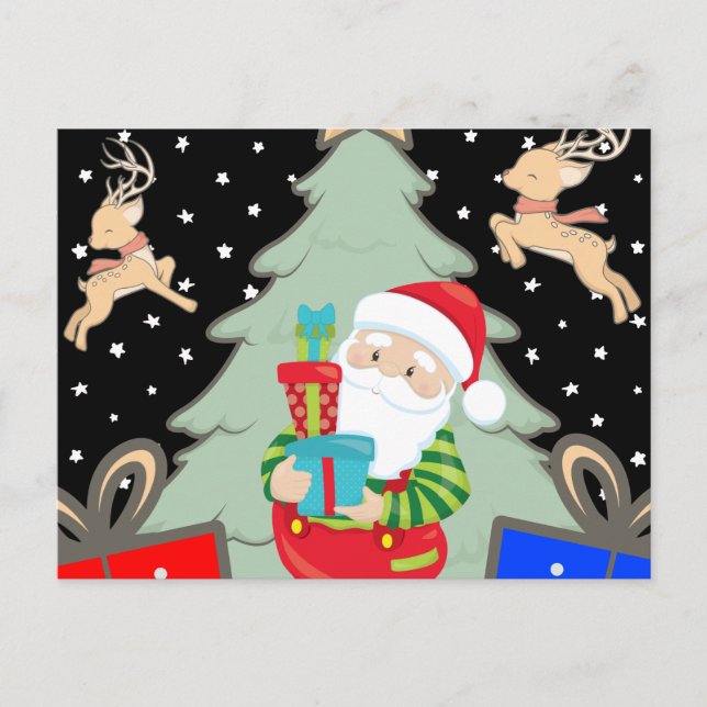 Santa holding presenter vykort (Framsida)