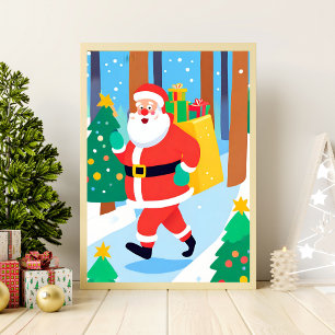 Santa Holding Presenter Wall Art Teckning Poster