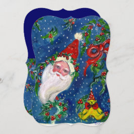 SANTA,HOLLYBERRIES,KRONA,CHRISTMAS PARTY Red Blue Inbjudningar