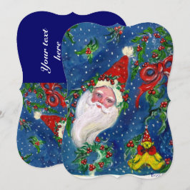 SANTA,HOLLYBERRIES,KRONA,CHRISTMAS PARTY Red Blue Inbjudningar